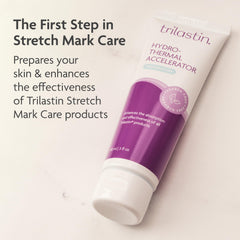 TriLASTIN Hydro-Thermal Accelerator ingredients graphic highlights vitamin-infused skin support.