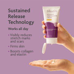 Applying TriLASTIN Stretch Mark Cream on the belly area with gentle massage.