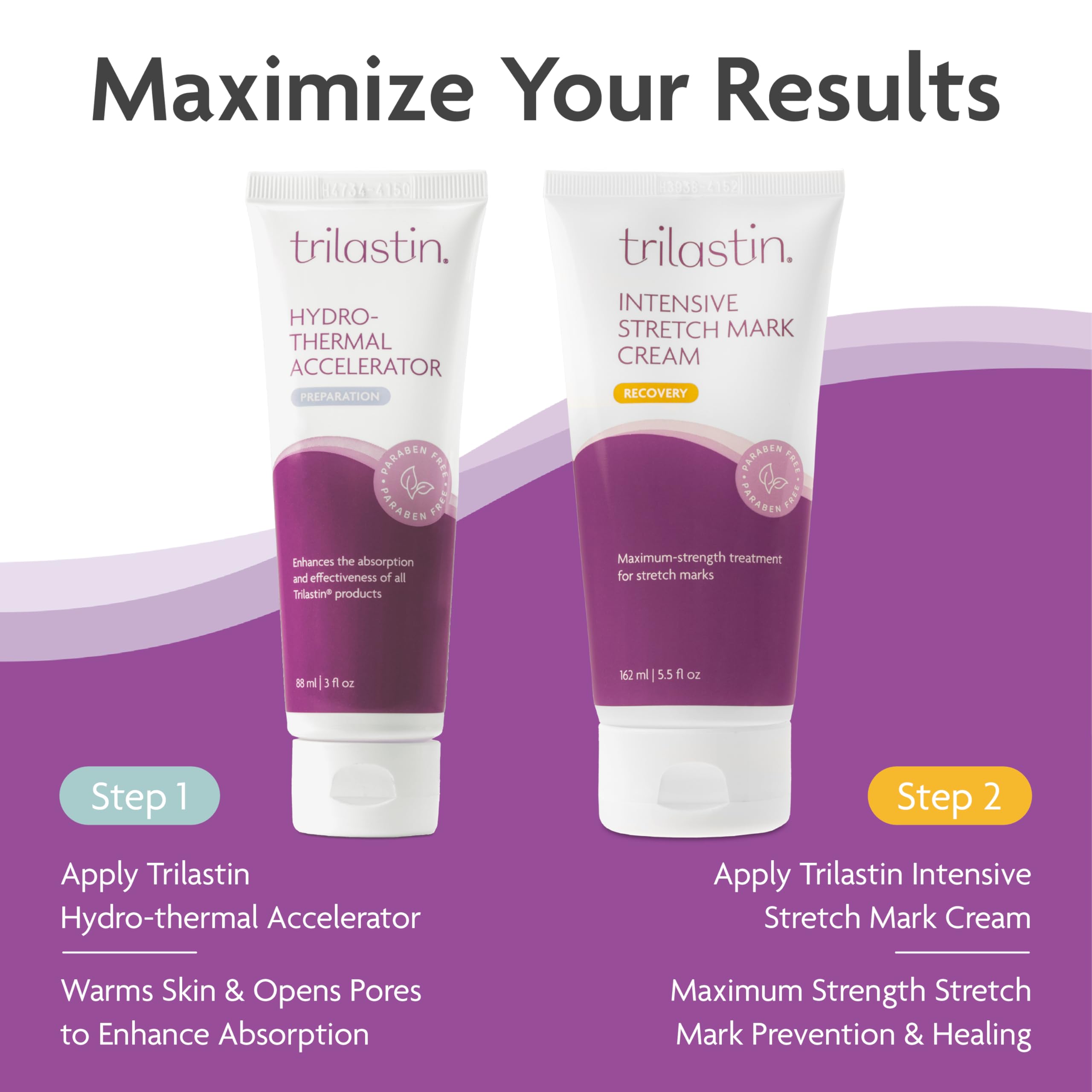 TriLASTIN Stretch Mark Cream tube close-up for easy, on-the-go application.