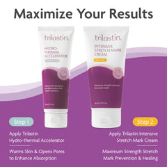 TriLASTIN Stretch Mark Cream tube close-up for easy, on-the-go application.