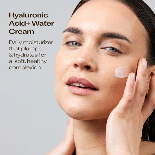 Trilogy Hyaluronic Acid Plus Water Cream swatch showing quick absorption.