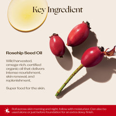 Trilogy rosehip oil close-up texture shows a light, silky feel for easy blending.