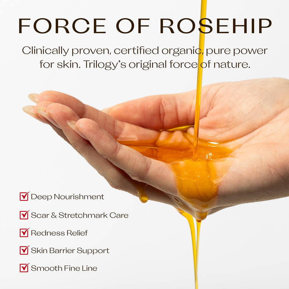 Trilogy rosehip oil texture image suggests fast absorption with no residue.