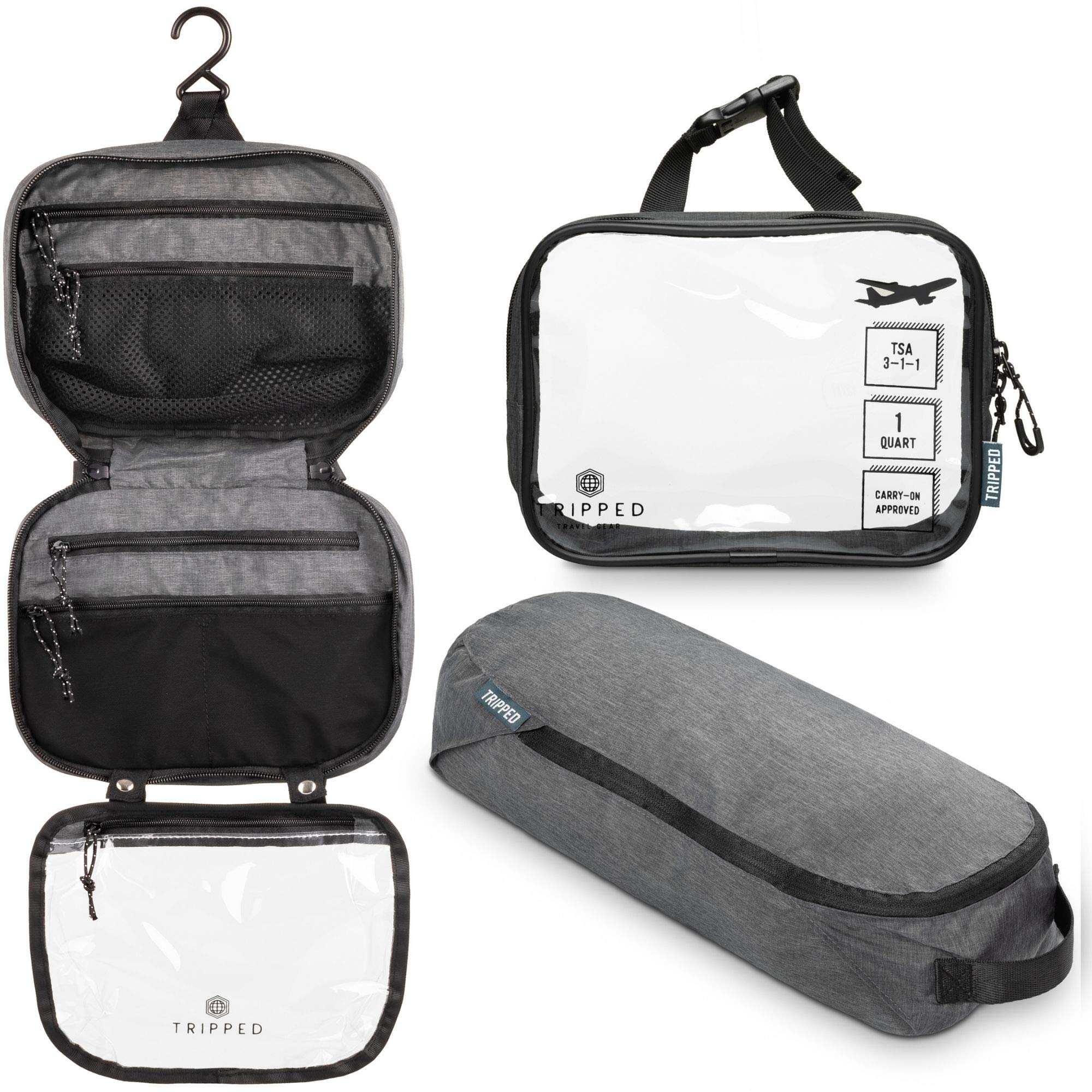 TRIPPED Toiletry Bag Set hanging bag for organized packing and quick access on trips.