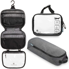 TRIPPED Toiletry Bag Set hanging bag for organized packing and quick access on trips.