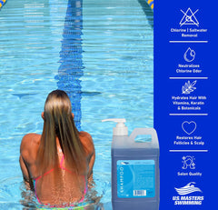 TRISWIM shampoo lathering on hair to remove chlorine and minerals