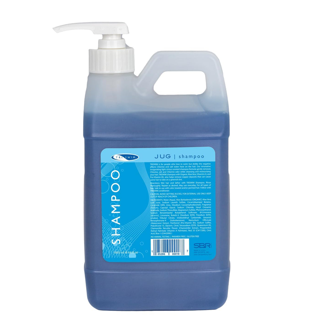 TRISWIM chlorine removal shampoo pump bottle 64oz for easy after-swim cleansing