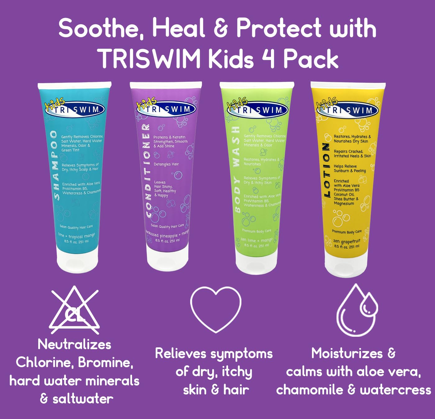 TRISWIM Kids Conditioner detangles and moisturizes after pool time.