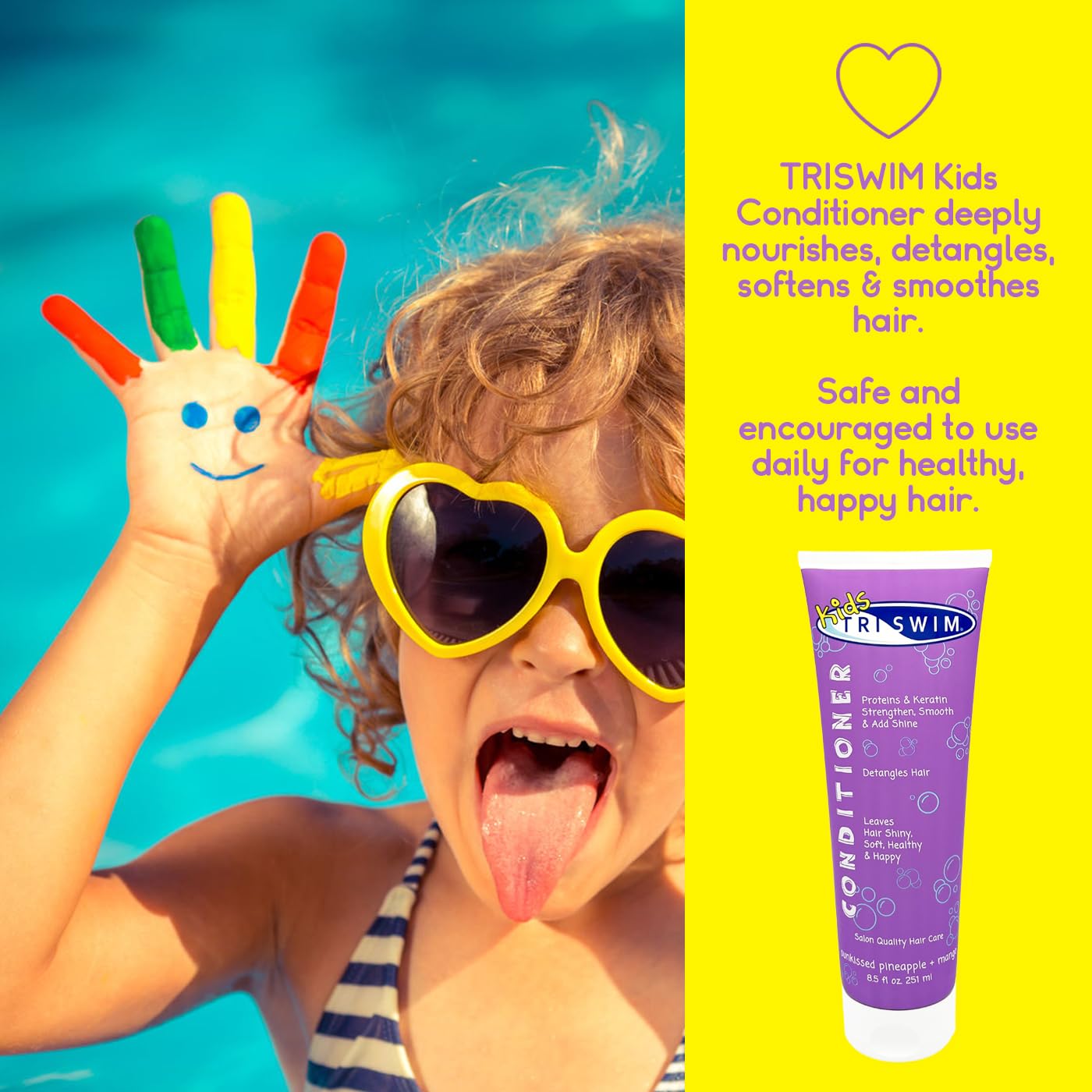 TRISWIM Kids Conditioner detangles hair for smoother after-swim styling.