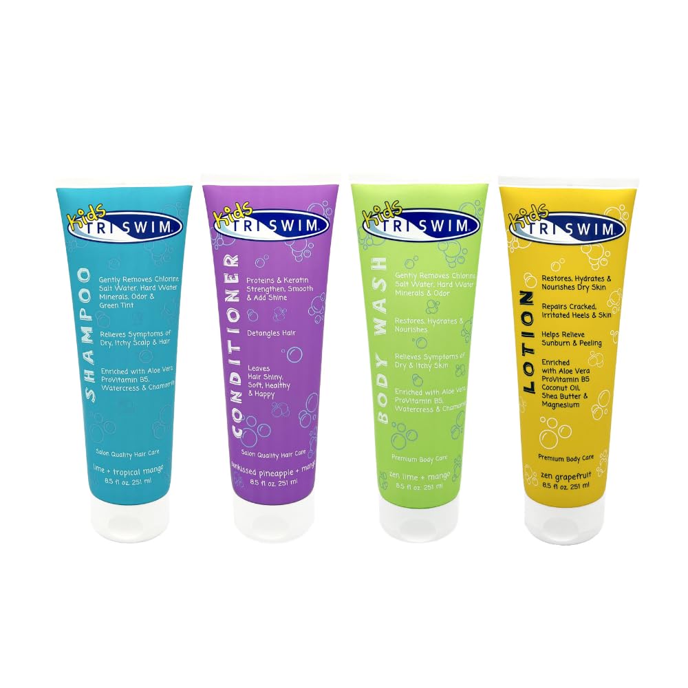 TRISWIM Kids Shampoo for chlorine removal leaves hair clean and soft after swimming.