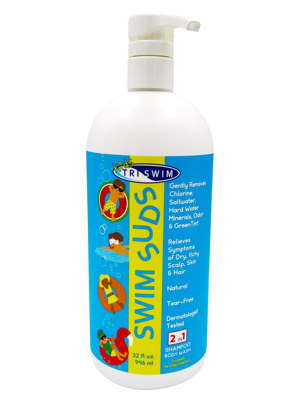 TRISWIM Kids Suds bottle features tear-free 2-in-1 cleansing for kids