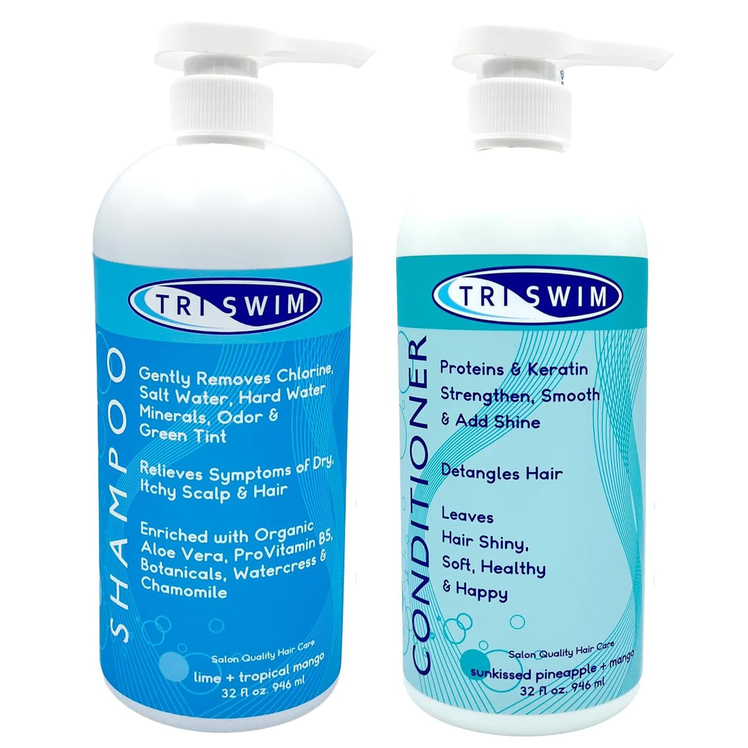 TRISWIM shampoo 32oz bottle—chlorine removal for post-swim relief