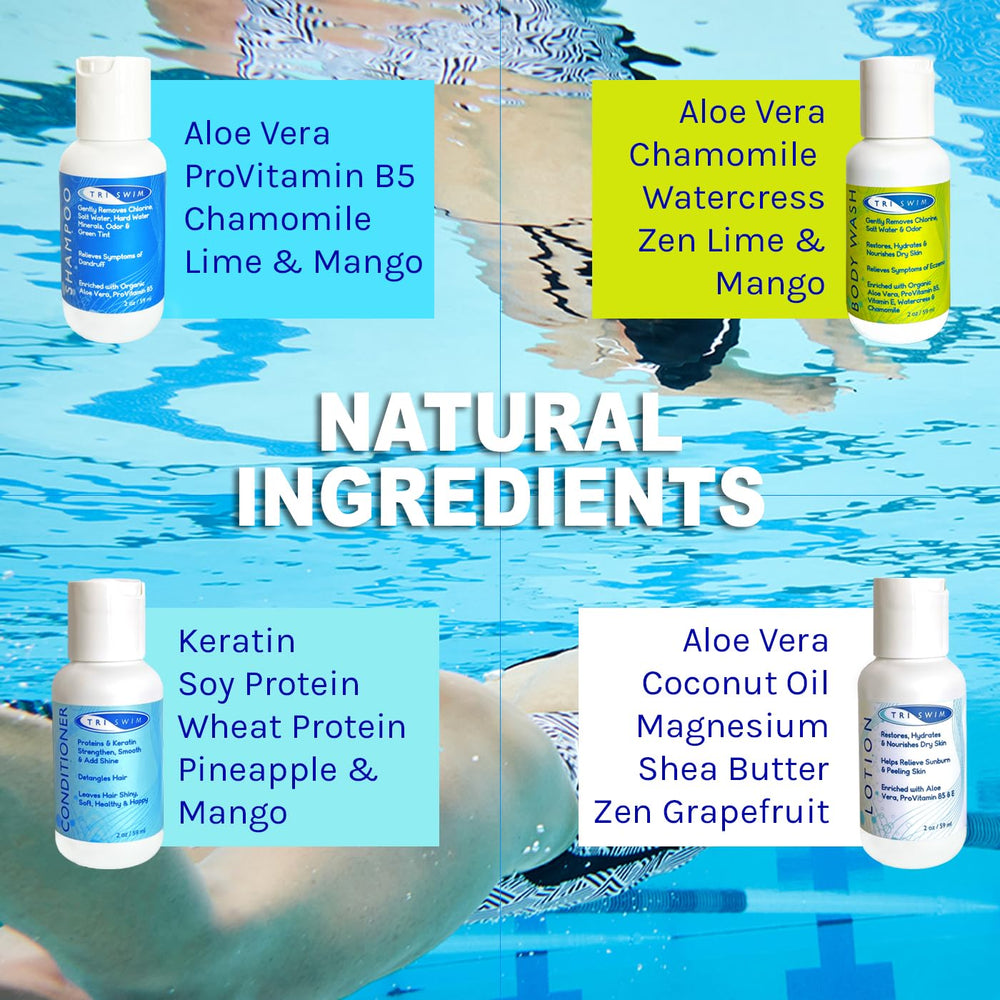 TRISWIM Conditioner in travel bag for hair moisture and shine on the go