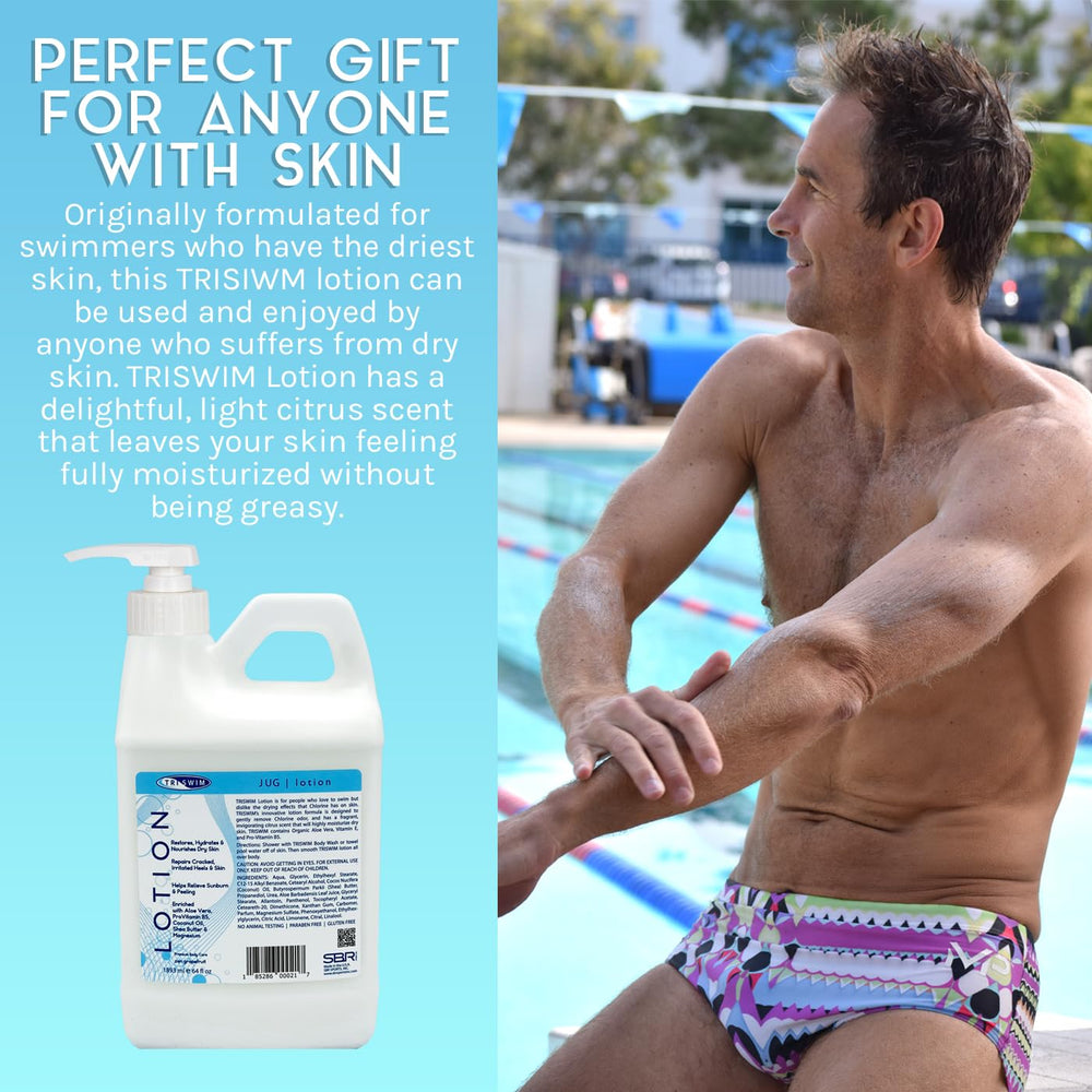 TRISWIM swim lotion being applied by a swimmer after training.