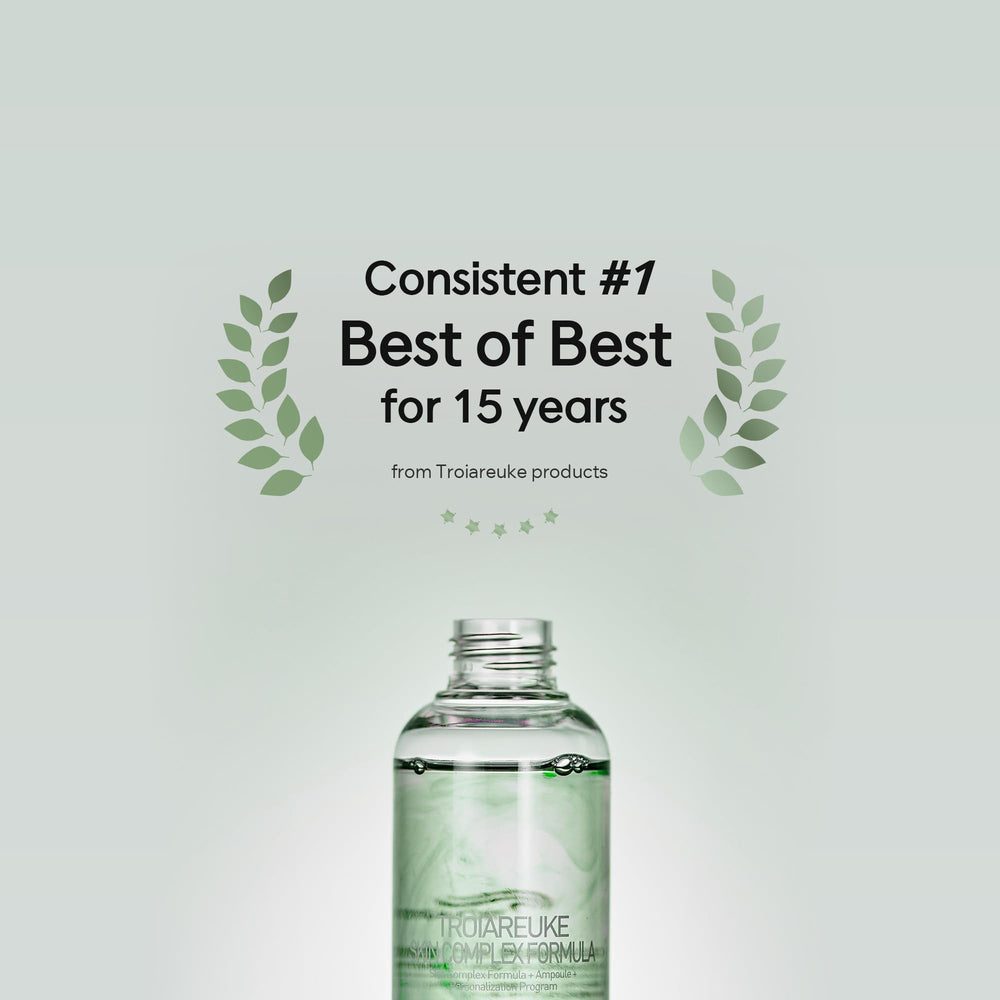TROIAREUKE H+ Ampoule Bottle green label highlights premium ingredients.