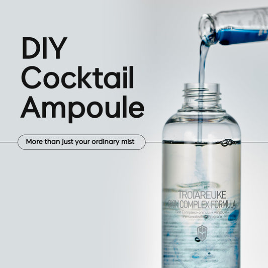 Troiareuke H+ Cocktail Ampoule Toner blue pump close-up for easy application