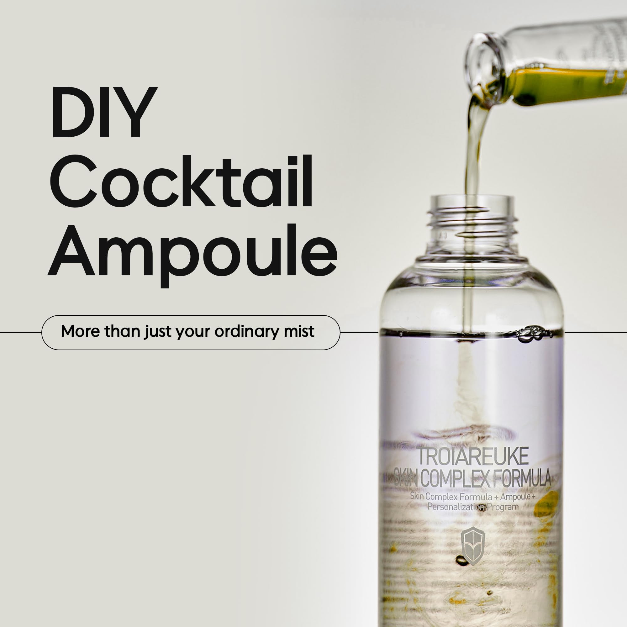 TROIAREUKE H+ Cocktail Ampoule Toner application swatch showing moisturizing texture for daily prep
