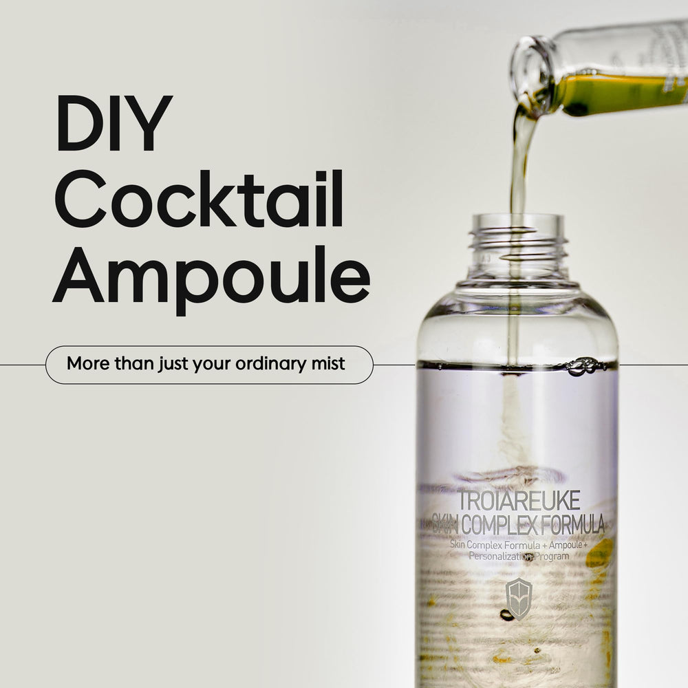 TROIAREUKE H+ Cocktail Ampoule Toner application swatch showing moisturizing texture for daily prep