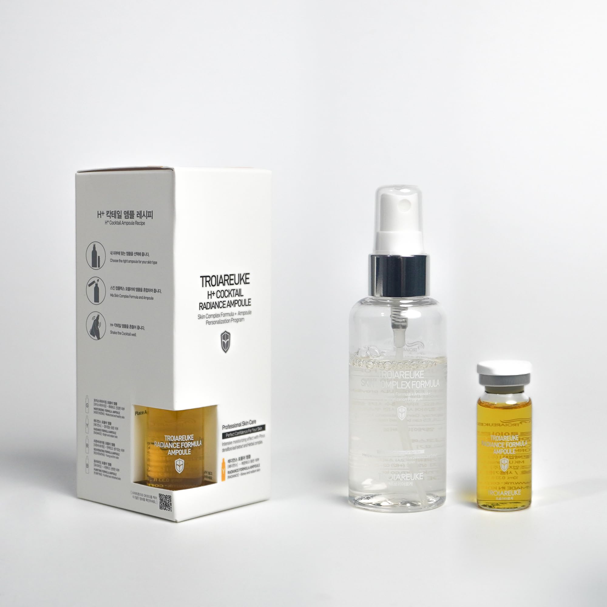 TROIAREUKE H+ Ampoule Toner bottle and pump highlight for quick, lightweight absorption