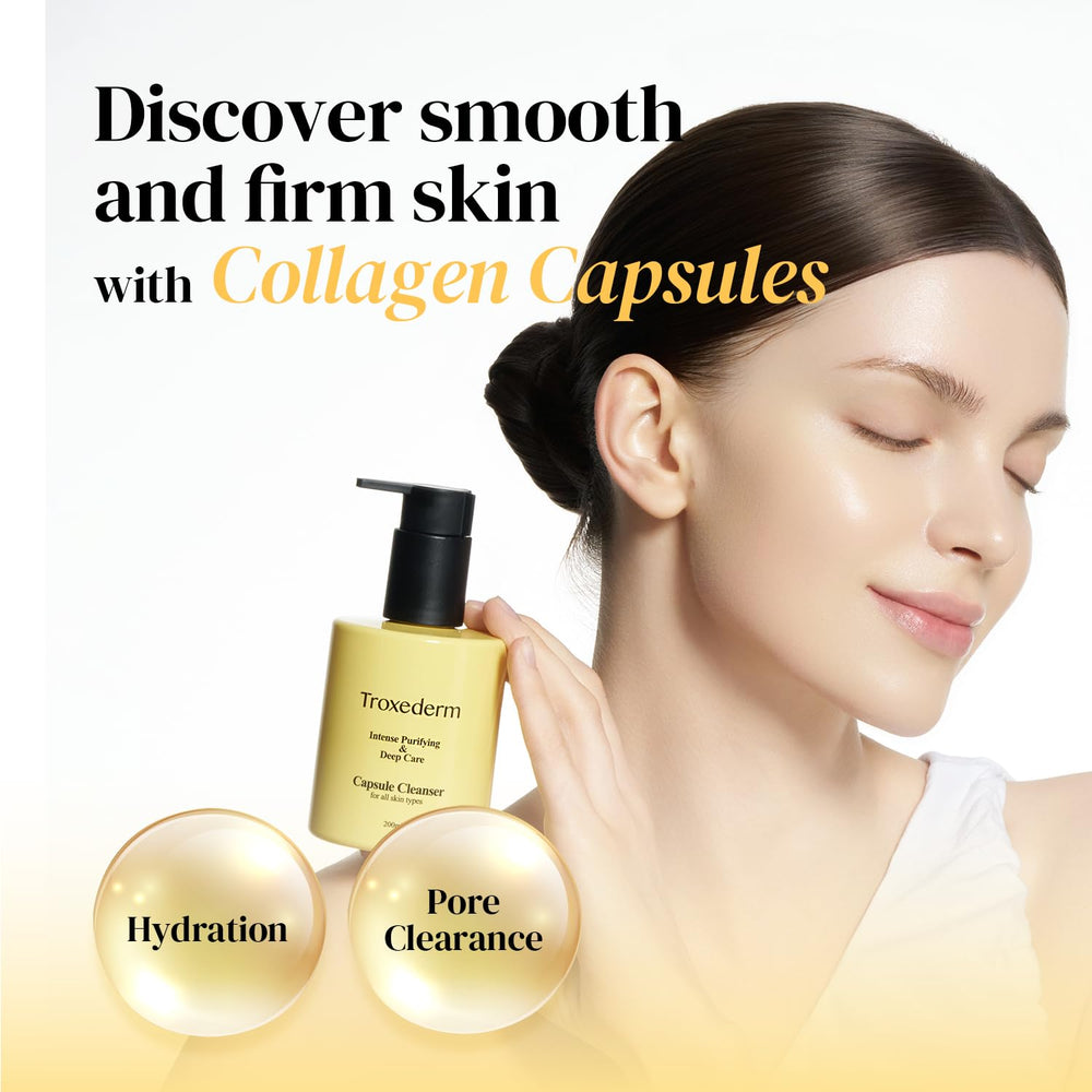 TROXEDERM gel texture foaming action forming a rich lather for gentle cleansing.