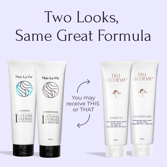 Tru Alchemy Conditioner bottle highlighting deep moisture and frizz control.
