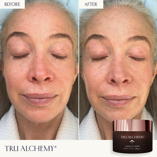 Tru Alchemy Quench Crème texture swatch demonstrates smooth, plump skin after application.