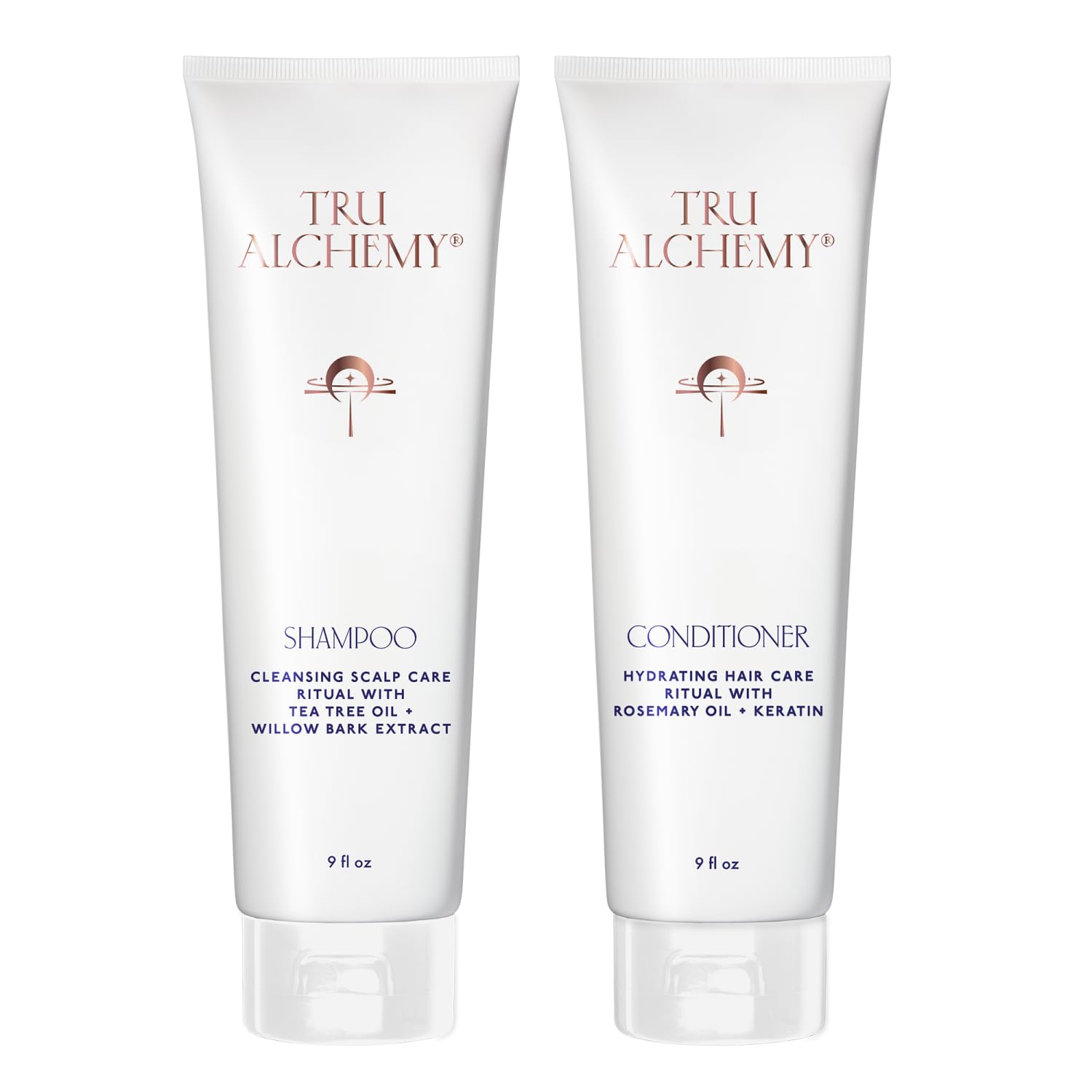 Tru Alchemy Shampoo bottle showing refreshing cleanse and gentle hydration.