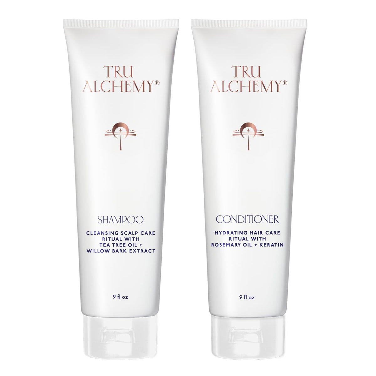 Tru Alchemy Shampoo bottle showing refreshing cleanse and gentle hydration.
