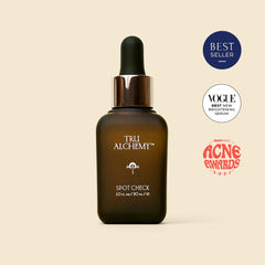 Tru Alchemy Spot Check label close-up highlighting niacinamide and hyaluronic acid