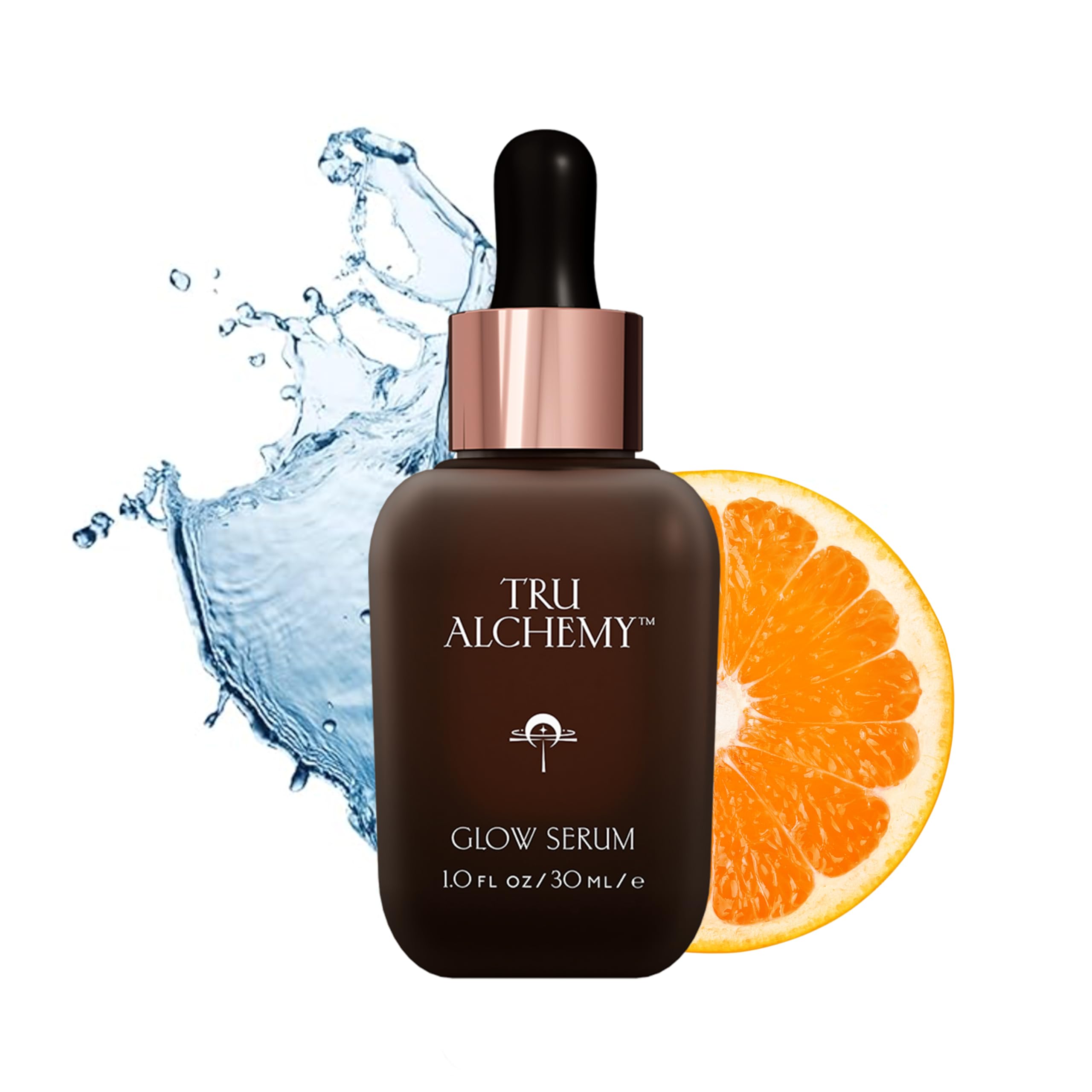 Tru Alchemy Vitamin C Glow Serum bottle with dropper for radiant, hydrated skin