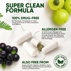 Tru Bloom superfoods blend reveals organic amla, hibiscus, and spinach for nourishing support.