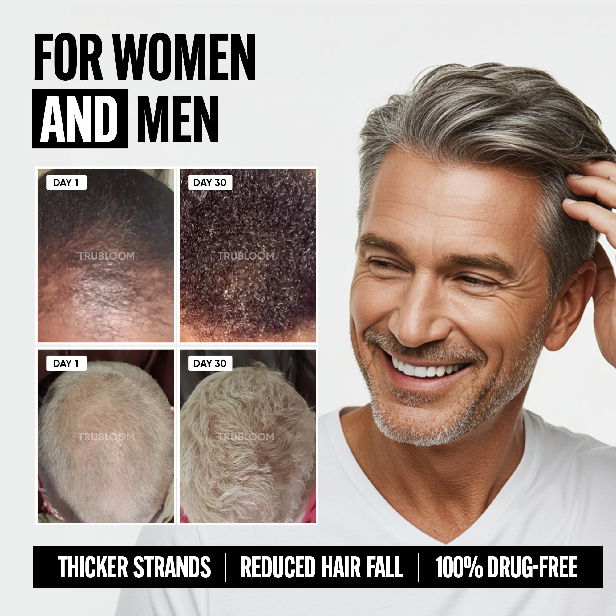 Tru Bloom Hair Growth Vitamins bottle on desk supports a convenient routine.