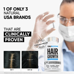 Tru Bloom Hair Growth Vitamins pour-cap hints at easy consumption.