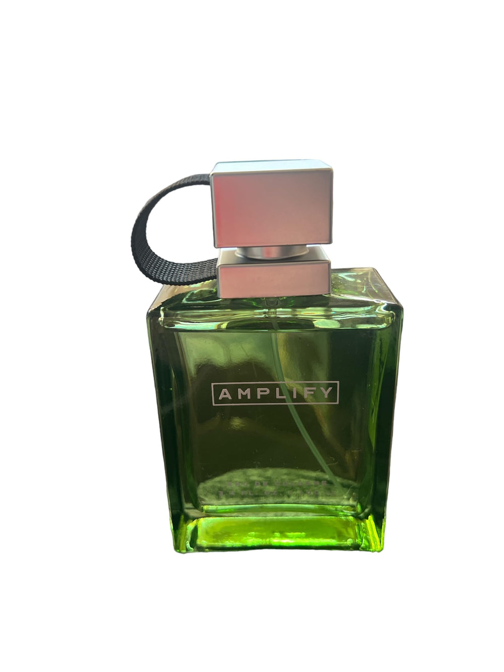 Tru Fragrance Beauty Amplify bottle display with a warm patchouli-wood scent.