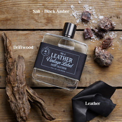 Tru Fragrance Beauty No. 4 Leather label closeup showing vintage typography