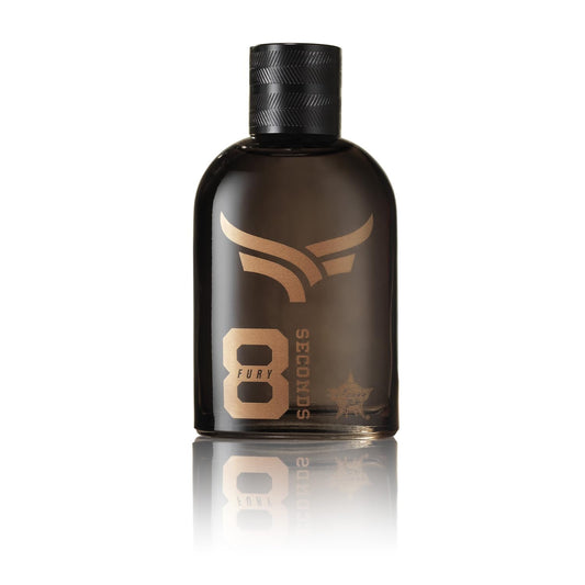 Tru Fragrance Beauty Tru Western 8 Seconds Fury bottle back, reveals lasting presence for evenings