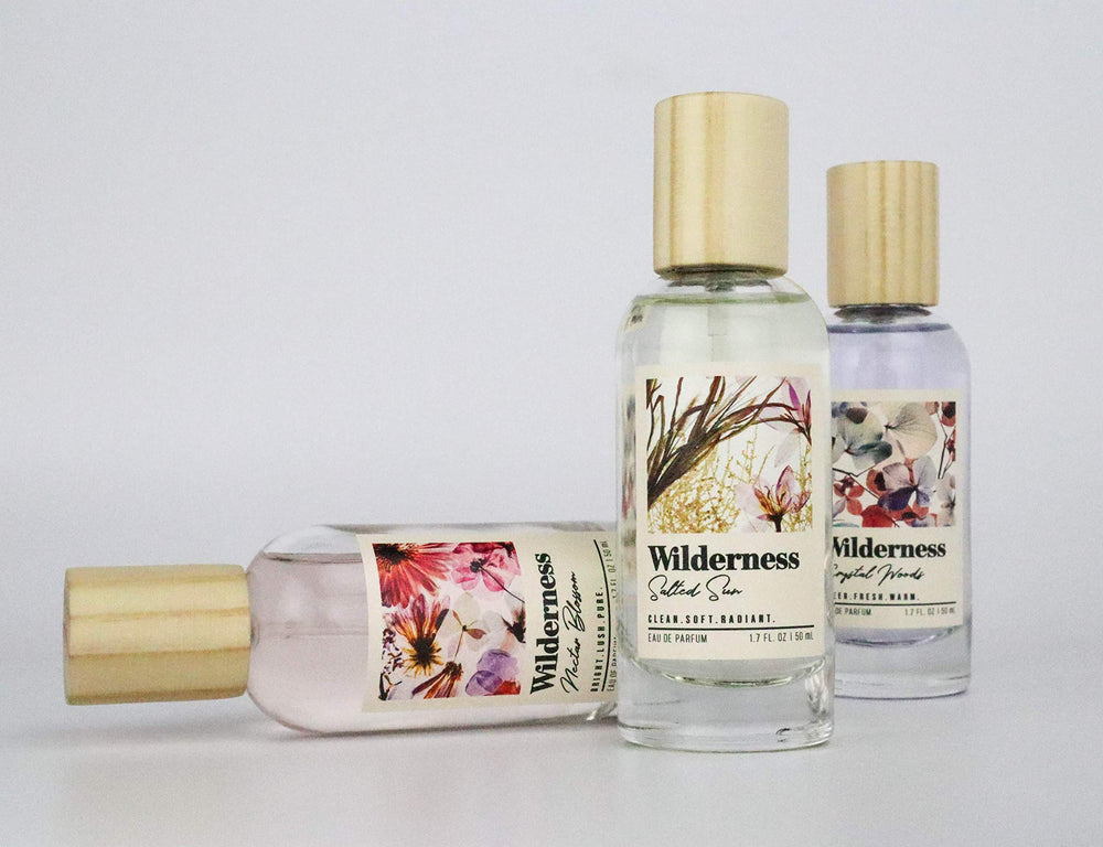 Tru Fragrance Beauty Wilderness Crystal Woods EDP display on shelf for shopping inspiration