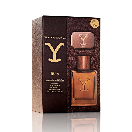 Tru Fragrance Beauty Yellowstone Ride bottle front shows rugged outdoorsman vibe and long-lasting scent.