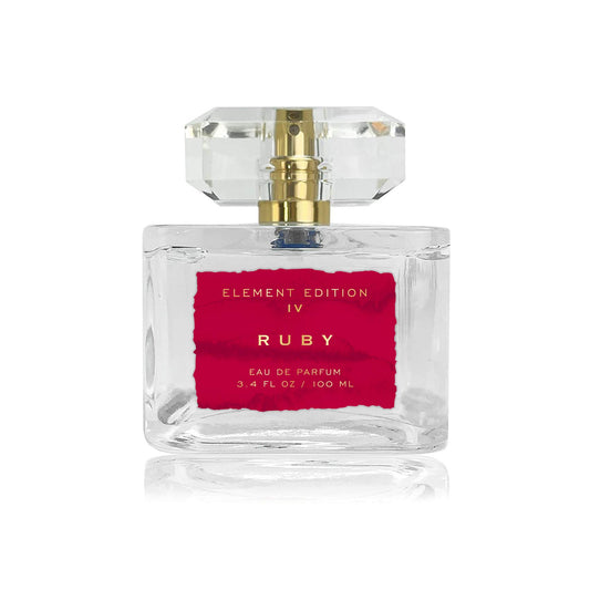 Tru Fragrance Element Edition Ruby bottle with cherry and vanilla for everyday elegance.