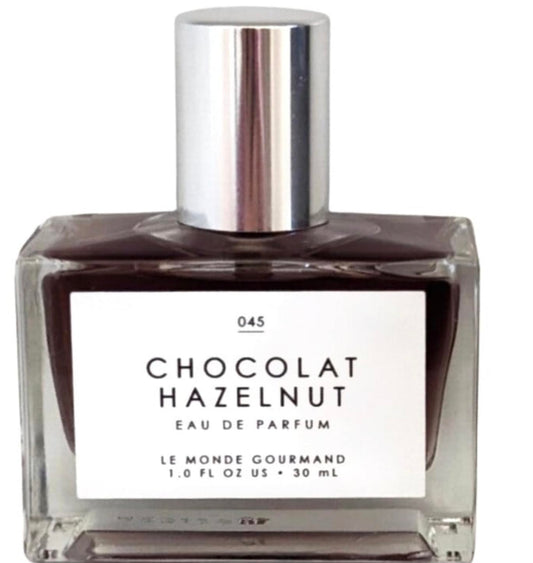 Tru Fragrance Gourmand Chocolate Hazelnut bottle showcases rich aroma for versatile daily wear.