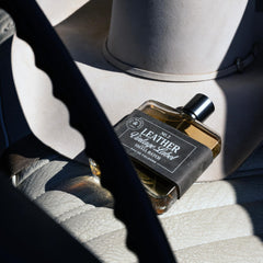 Tru Western Leather No. 2 bottle highlighting suede texture, rugged vibe.