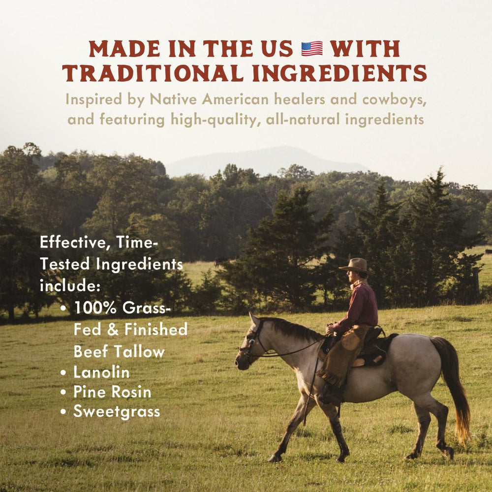 True Grit Tallow salve packaging close-up shows clean, simple ingredients
