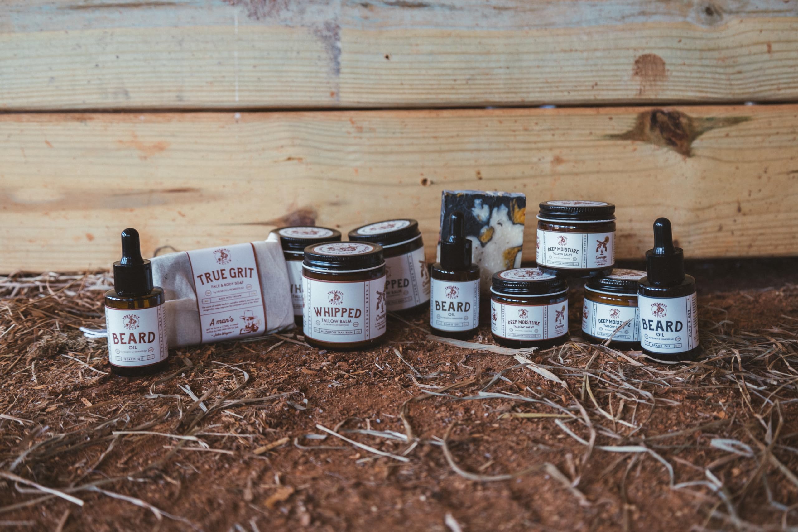 True Grit Tallow salve ambience with western-inspired scene