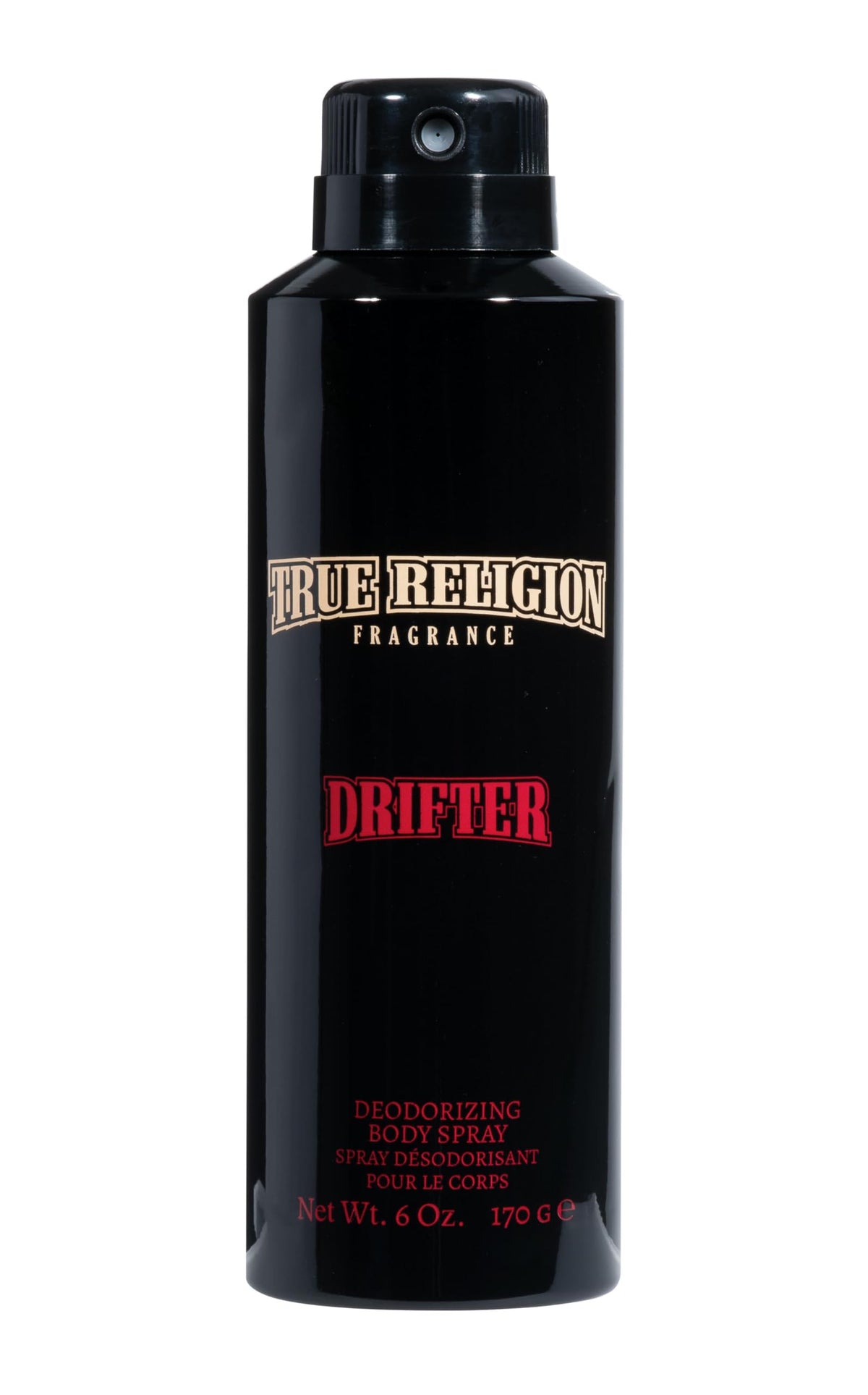 True Religion Drifter bottle in foreground, portable daily fragrance for everyday confidence.