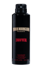 True Religion Drifter bottle in foreground, portable daily fragrance for everyday confidence.