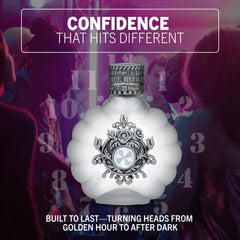 True Religion bottle on mirror reflects the vibrant fruity floral mood.