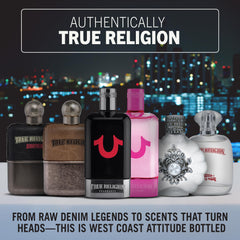 True Religion full bottle shot conveys a premium fragrance experience for her.
