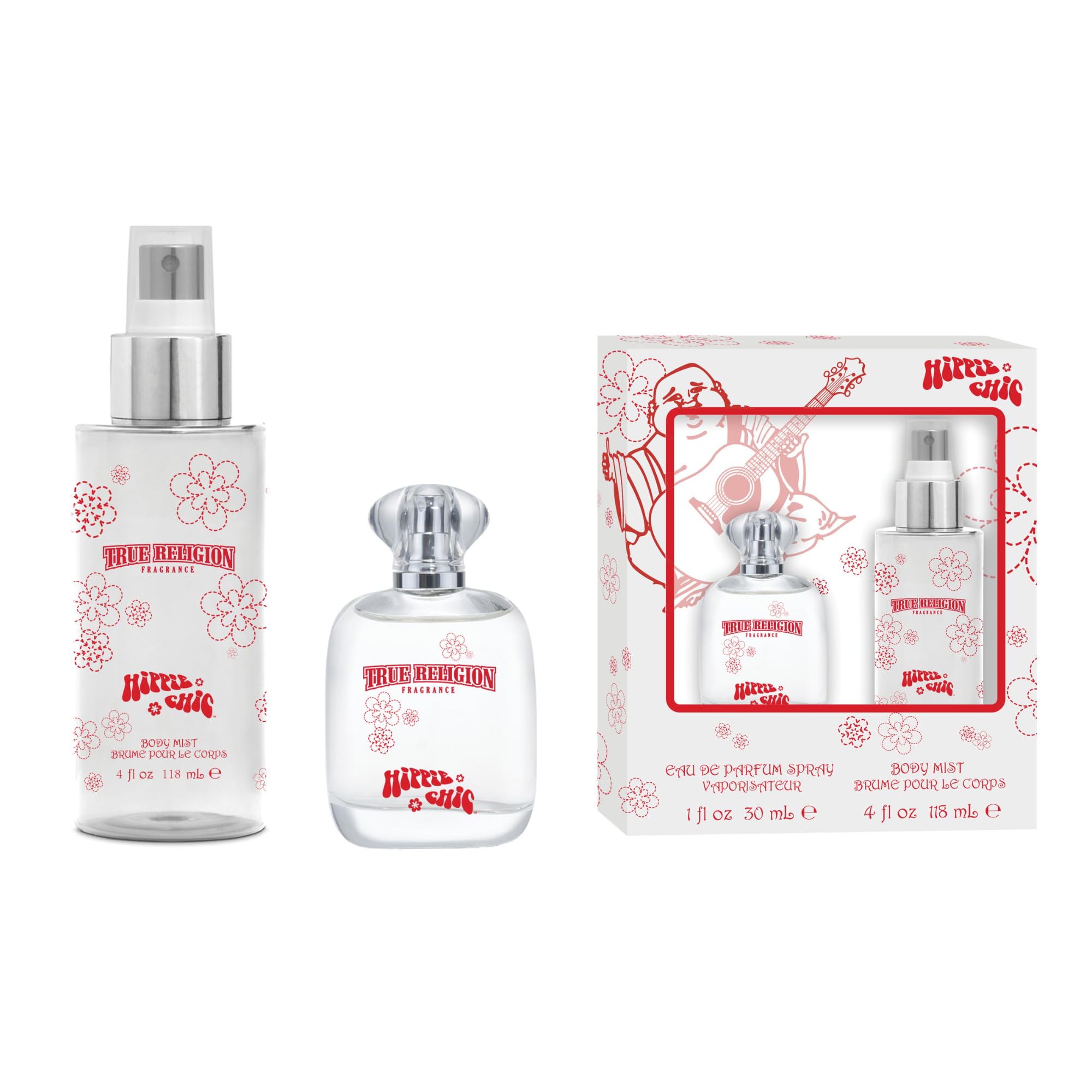 True Religion Hippie Chic 2-piece gift set—EDP 1oz bottle and 4oz body mist for everyday elegance