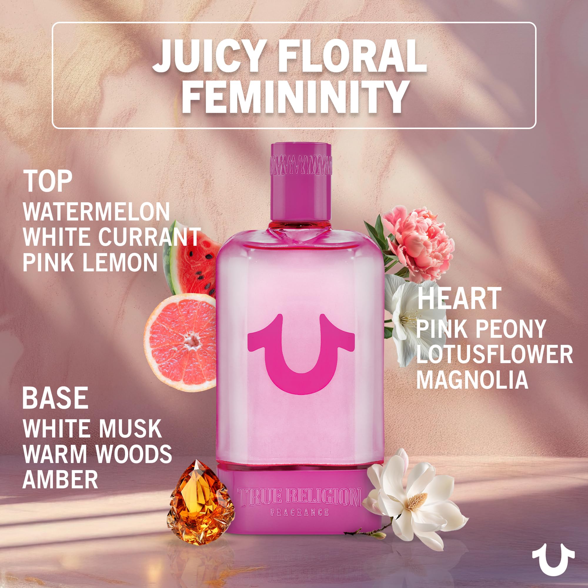 Opening notes image: True Religion EDP highlights fresh fruity brightness.
