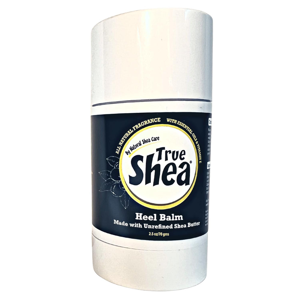 True Shea Heel Balm jar closeup showcasing creamy texture for dry feet